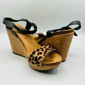Biostep Women’s Leopard Print Wedge Platform Sandals US 6.5 Made in Spain